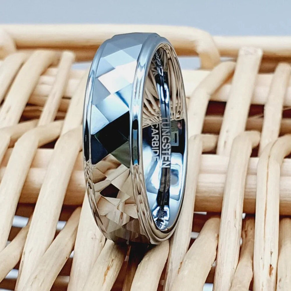 "Diamond cyt Faceted Inlay Silver Tungsten Ring for Women, GALTUN090 - Picture 1 of 4